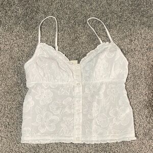 Aerie White Floral Lace Camisole